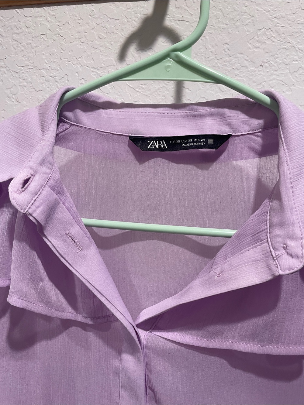 Zara Lilac Ruffle Button-Front Blouse - Picture 2 of 3